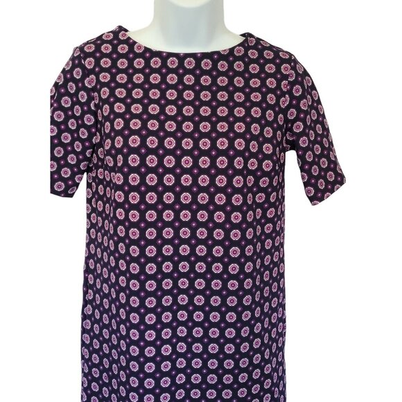 Banana Republic Womens 0 Petite Shift Dress Navy Pink Geometric Pattern Short Kn - Picture 2 of 8
